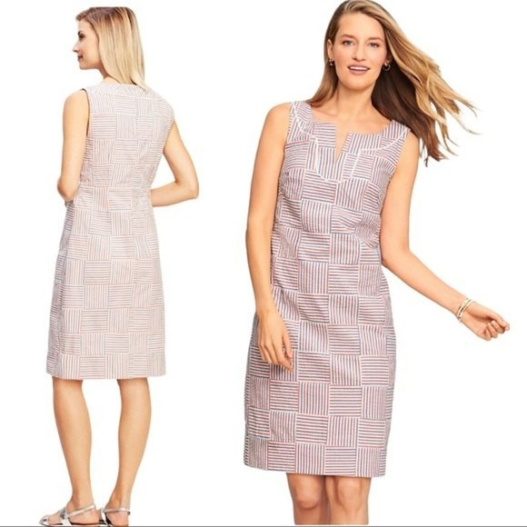 NWT Talbots Seersucker Patchwork Shift Dress Size 2 Blue Red - Picture 1 of 8